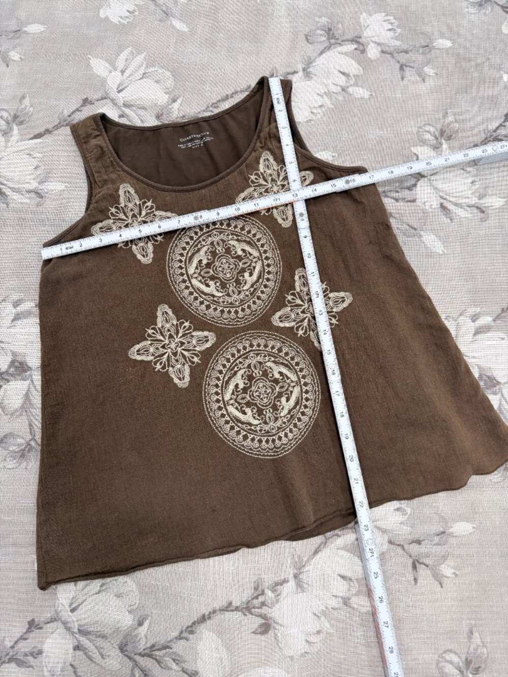 Charter Club Brown Embroidered Boho Layered Tank Top Medium Gauze Cotton - Picture 4 of 16